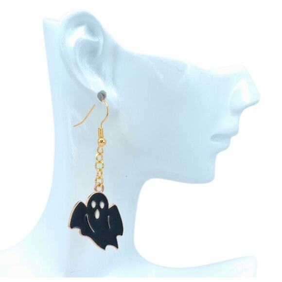 Black Ghost Dangle Earrings 👻 Spooky Cute Halloween Jewelry - Picture 2 of 4